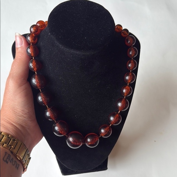 Source Unknown Jewelry - Vintage Elegant Amber Color Plastic Beaded Necklace